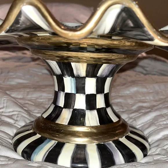 Mackenzie-Childs courtly check fluted cake stand